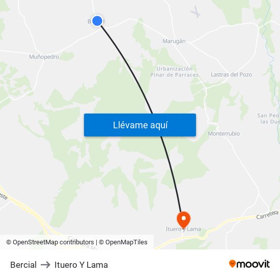 Bercial to Ituero Y Lama map