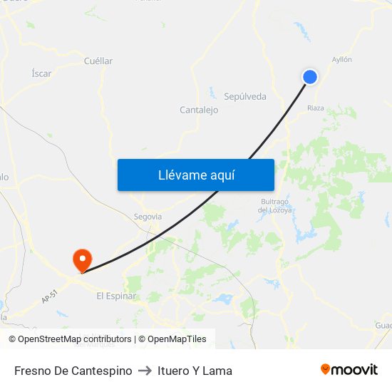 Fresno De Cantespino to Ituero Y Lama map