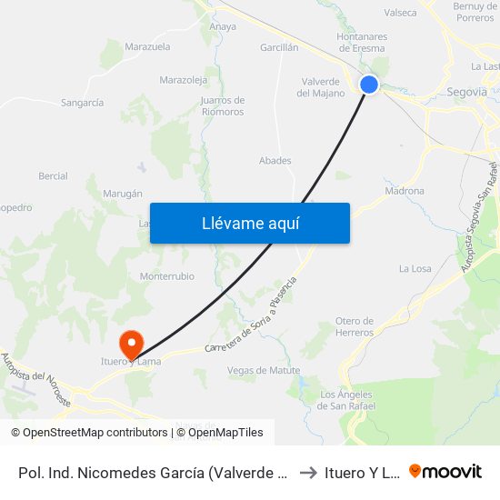 Pol. Ind. Nicomedes García (Valverde Del Majano) to Ituero Y Lama map