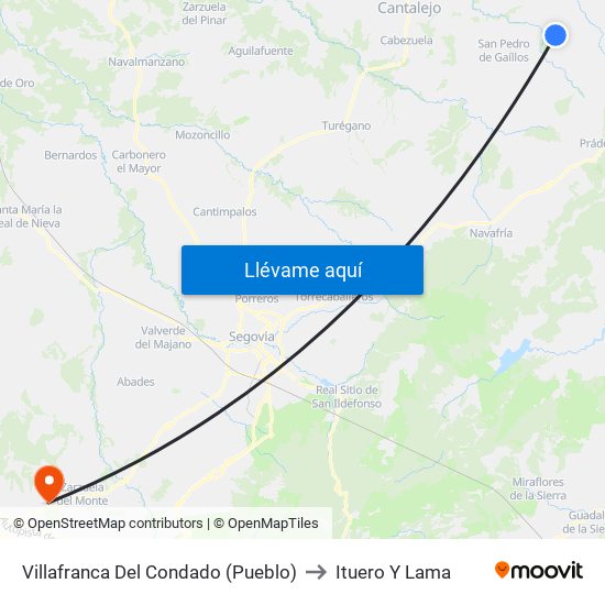 Villafranca Del Condado (Pueblo) to Ituero Y Lama map