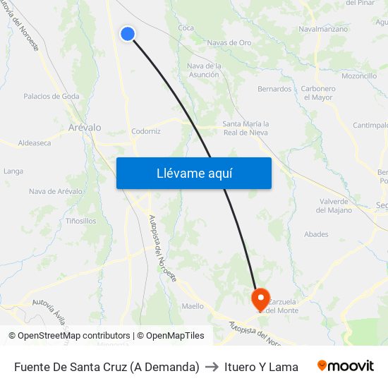 Fuente De Santa Cruz (A Demanda) to Ituero Y Lama map