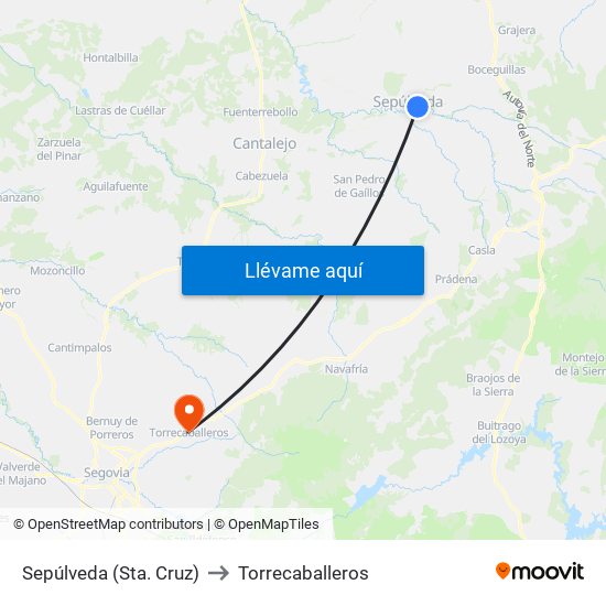 Sepúlveda (Sta. Cruz) to Torrecaballeros map