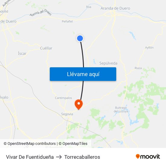 Vivar De Fuentidueña to Torrecaballeros map