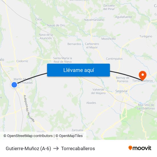 Gutierre-Muñoz (A-6) to Torrecaballeros map