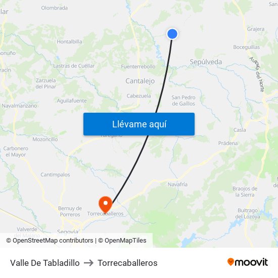 Valle De Tabladillo to Torrecaballeros map