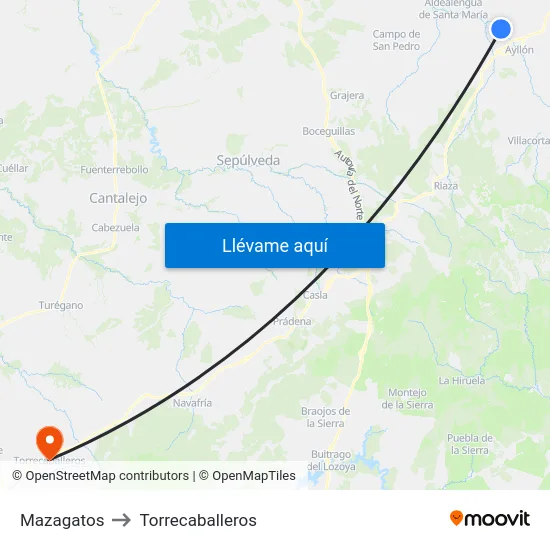 Mazagatos to Torrecaballeros map