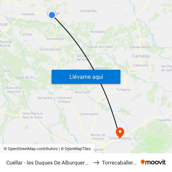 Cuéllar - Ies Duques De Alburquerque to Torrecaballeros map