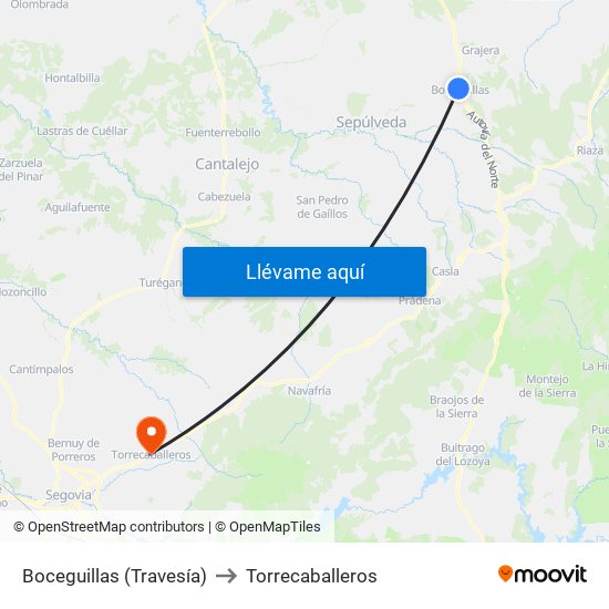 Boceguillas (Travesía) to Torrecaballeros map