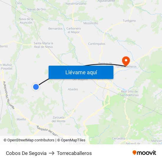 Cobos De Segovia to Torrecaballeros map