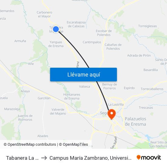 Tabanera La Luenga to Campus María Zambrano, Universidad De Valladolid map