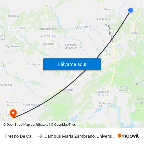 Fresno De Cantespino to Campus María Zambrano, Universidad De Valladolid map