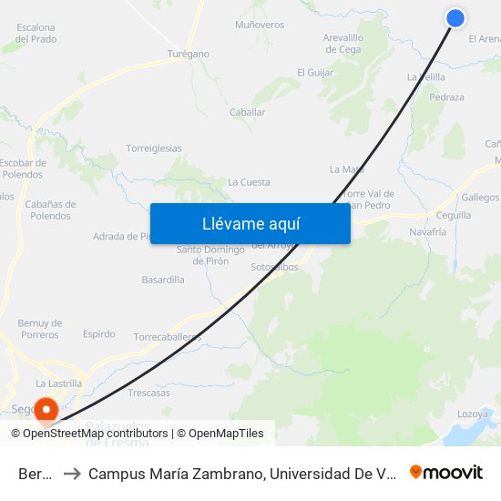 Berzal to Campus María Zambrano, Universidad De Valladolid map