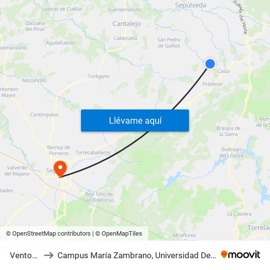 Ventosilla to Campus María Zambrano, Universidad De Valladolid map