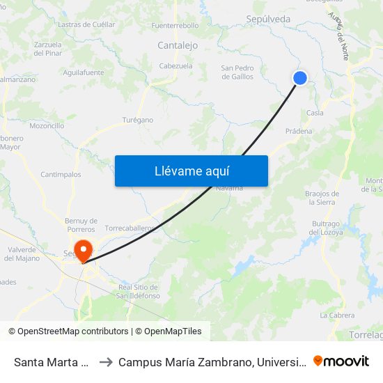 Santa Marta Del Cerro to Campus María Zambrano, Universidad De Valladolid map