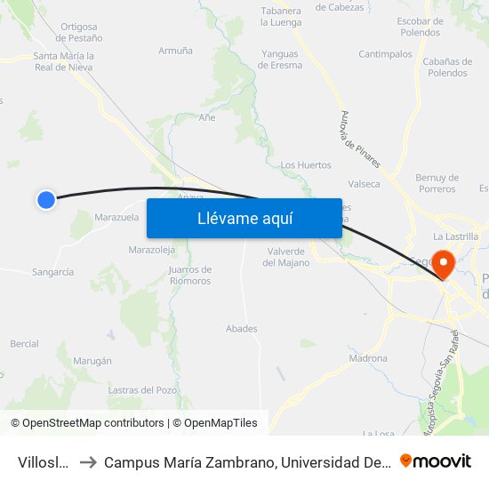 Villoslada to Campus María Zambrano, Universidad De Valladolid map