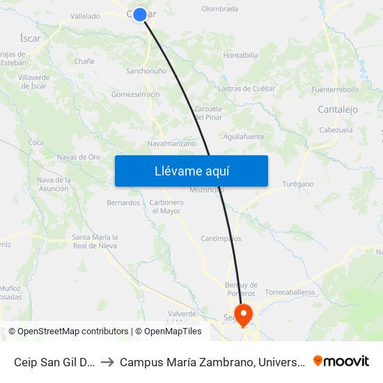 Ceip San Gil De Cuéllar to Campus María Zambrano, Universidad De Valladolid map