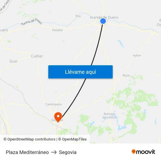 Plaza Mediterráneo to Segovia map