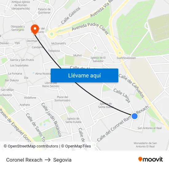 Coronel Rexach to Segovia map