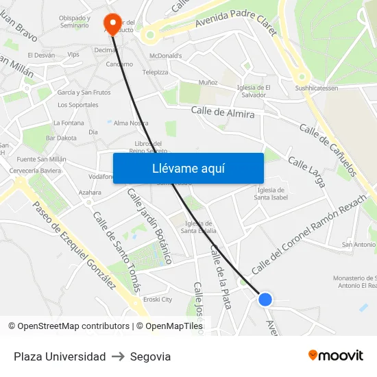 Plaza Universidad to Segovia map