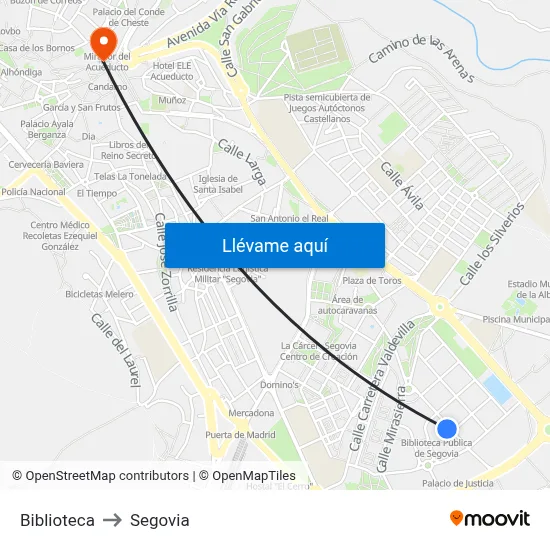 Biblioteca to Segovia map