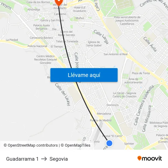 Guadarrama 1 to Segovia map