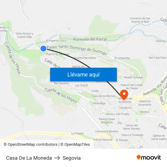 Casa De La Moneda to Segovia map