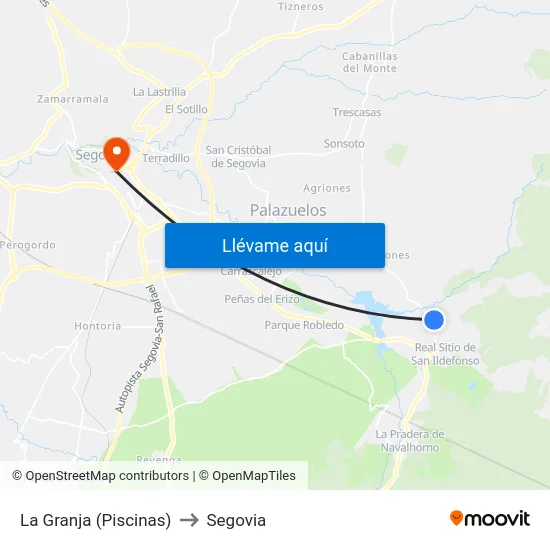 La Granja (Piscinas) to Segovia map