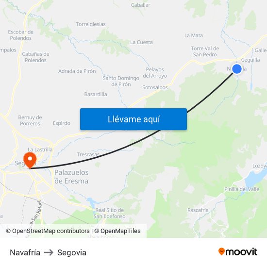 Navafría to Segovia map