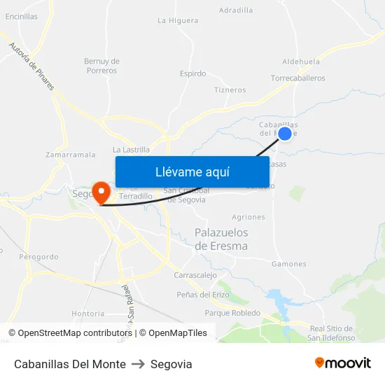 Cabanillas Del Monte to Segovia map