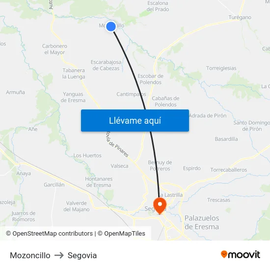 Mozoncillo to Segovia map