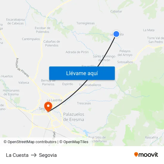 La Cuesta to Segovia map
