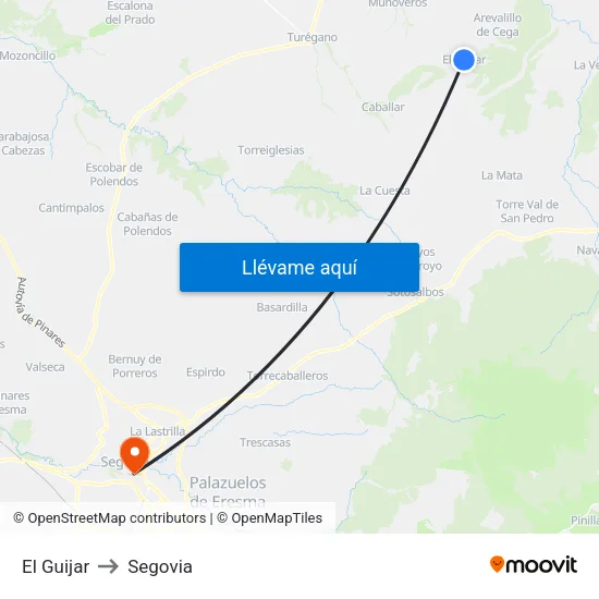 El Guijar to Segovia map