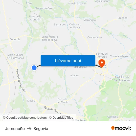 Jemenuño to Segovia map