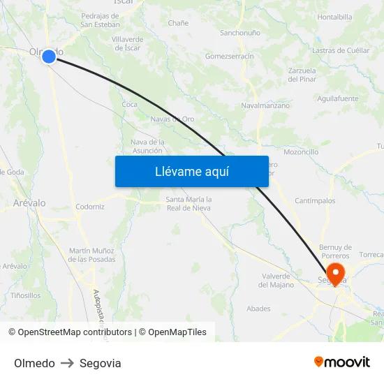 Olmedo to Segovia map