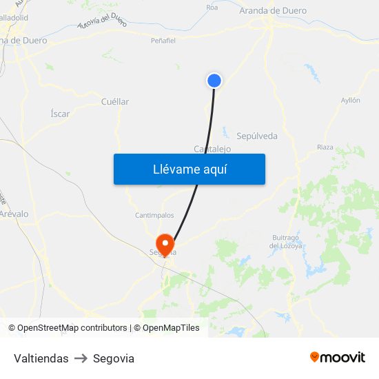 Valtiendas to Segovia map