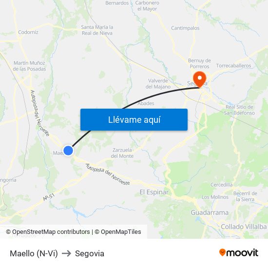 Maello (N-Vi) to Segovia map