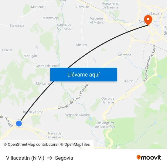Villacastín (N-Vi) to Segovia map