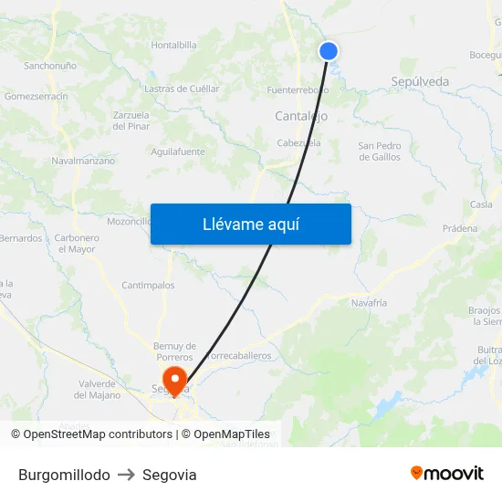 Burgomillodo to Segovia map