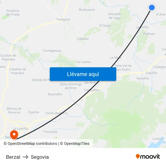 Berzal to Segovia map