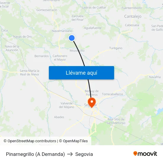 Pinarnegrillo (A Demanda) to Segovia map