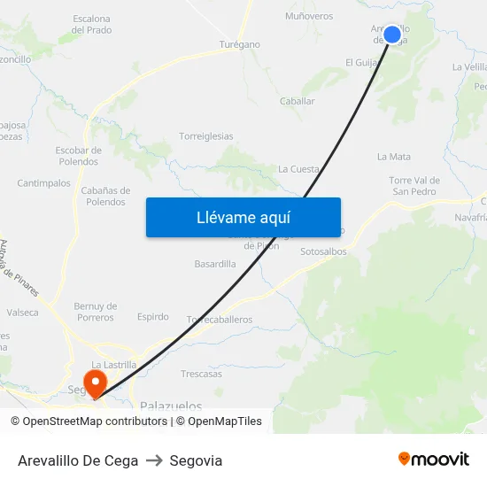 Arevalillo De Cega to Segovia map