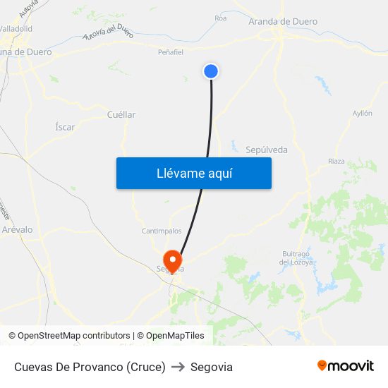 Cuevas De Provanco (Cruce) to Segovia map