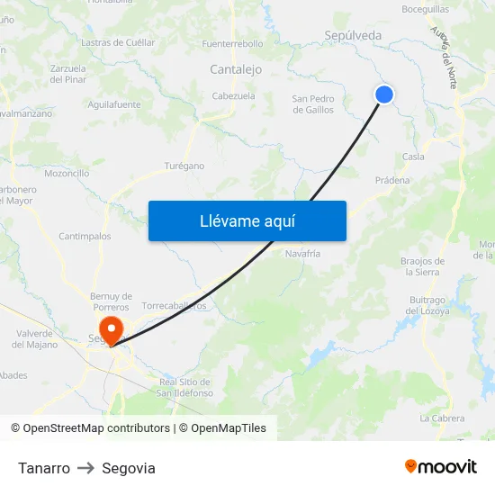 Tanarro to Segovia map
