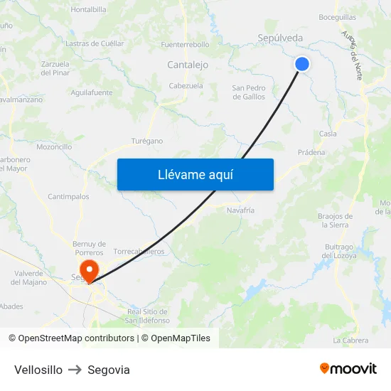 Vellosillo to Segovia map