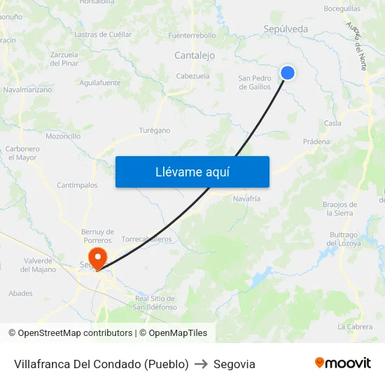 Villafranca Del Condado (Pueblo) to Segovia map
