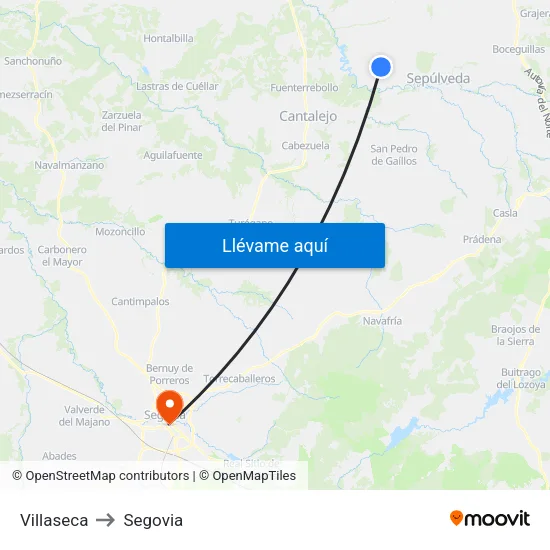 Villaseca to Segovia map