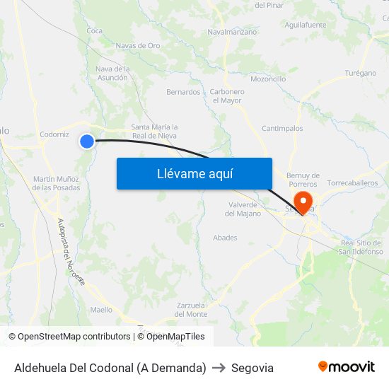 Aldehuela Del Codonal (A Demanda) to Segovia map