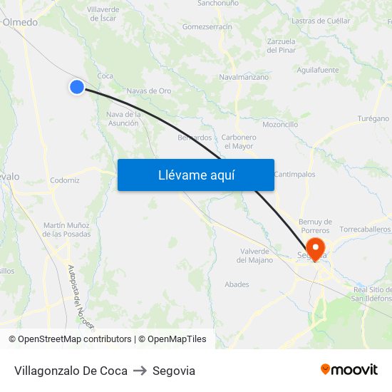 Villagonzalo De Coca to Segovia map
