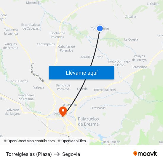 Torreiglesias (Plaza) to Segovia map