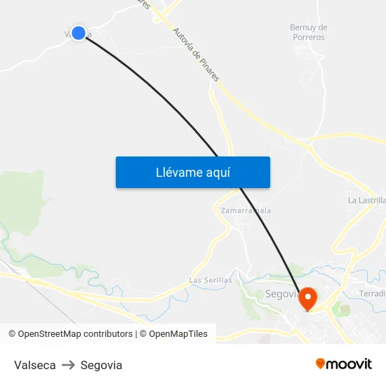 Valseca to Segovia map